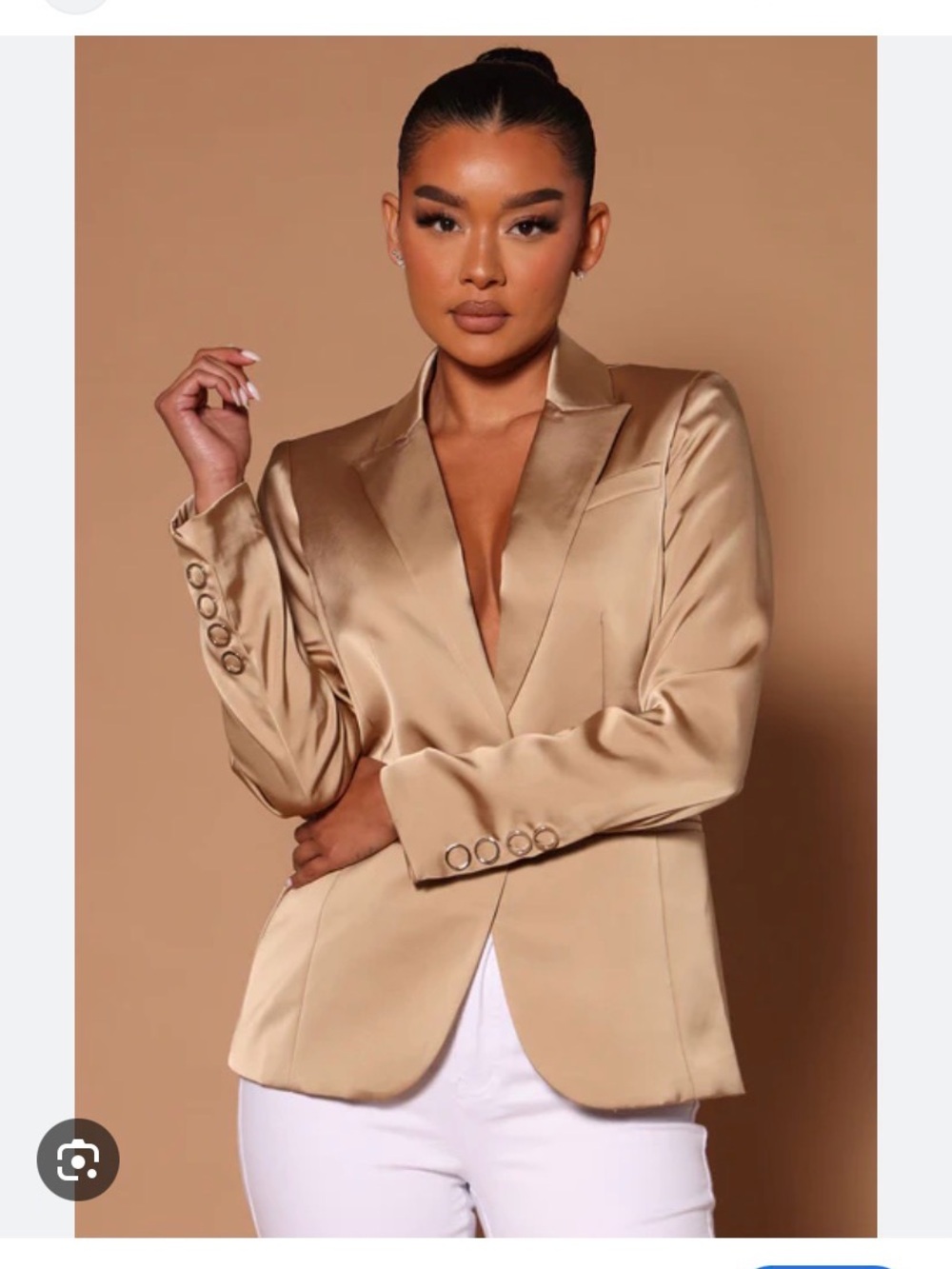 NovaLuxe Fashion Nova Satin Blazer in Champagne